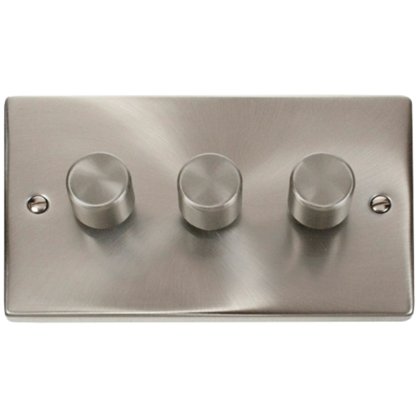 Click Deco Satin Chrome 3 Gang 2 Way 400w Dimmer