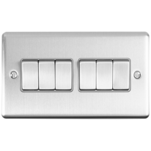 Eurolite Brushed Chrome 6 Gang 2 Way Switch Grey Insert