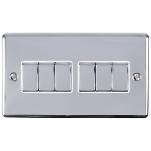 Eurolite Polished Chrome 6 Gang 2 Way Switch White Insert