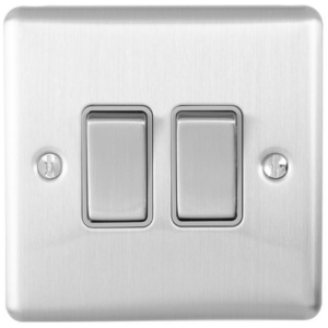 Eurolite Brushed Chrome 2 Gang 2 Way Switch Grey Insert