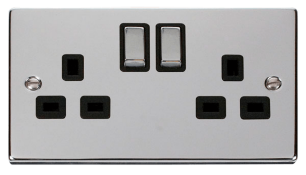 Click Deco Polished Chrome 2 Gang 13A DP Switched Socket