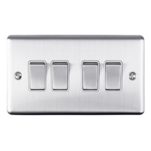 Eurolite Brushed Chrome 4 Gang 2 Way Switch White Insert