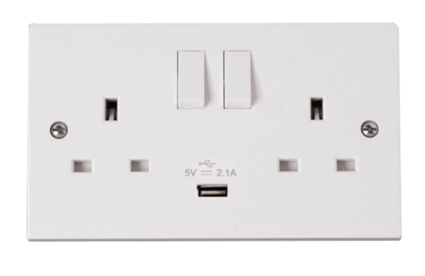 Click Polar 2 Gang USB Switched Socket