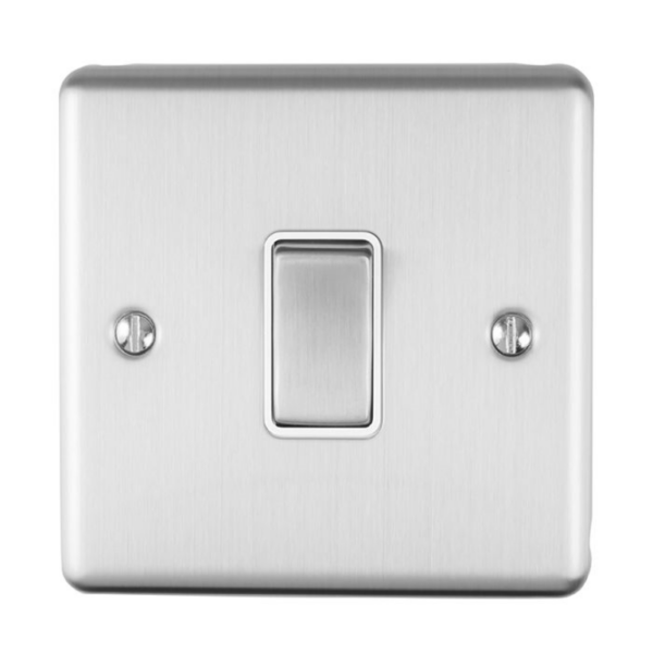 Eurolite Brushed Chrome 1 Gang Intermediate Switch White Insert