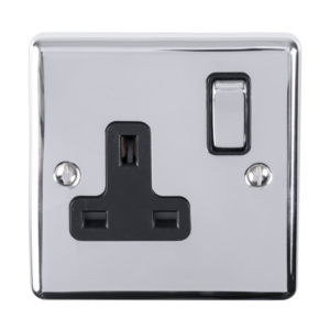 Eurolite Polished Chrome 1 Gang Switched Socket Black Insert