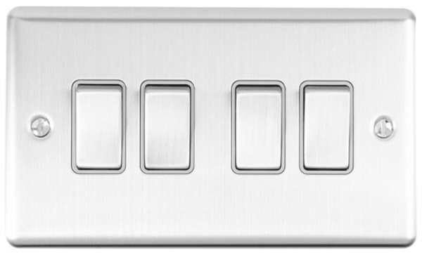 Eurolite Brushed Chrome 4 Gang 2 Way Switch Grey Insert
