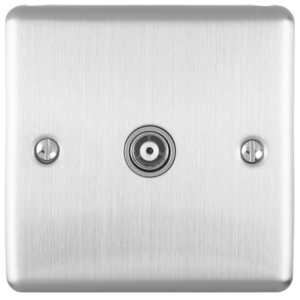 Eurolite Brushed Chrome 1 Gang Coaxial Socket Grey Insert