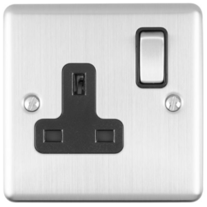 Eurolite Brushed Chrome 1 Gang Socket Black Insert