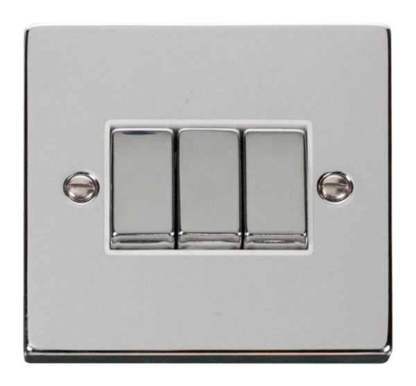 Click Deco Polished Chrome 3 Gang 2 Way Light Switch
