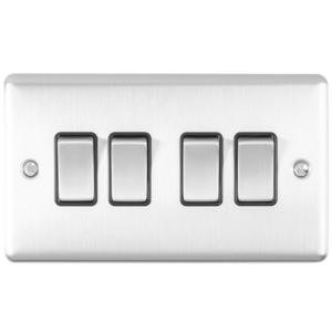 Eurolite Brushed Chrome 4 Gang 2 Way Switch Black Insert