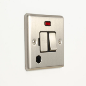 Brushed Chrome Switched Fused Spur Flex Outlet Black Insert