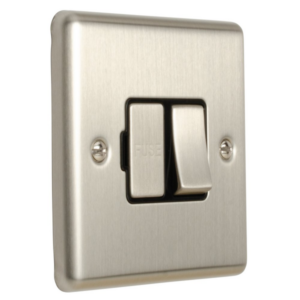 Eurolite Brushed Chrome Switched Fused Spur Black Insert