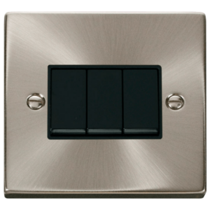 Click Deco Satin Chrome 3 Gang 2 Way 10Ax Switch