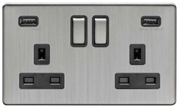 Eurolite Satin Nickel 2 Gang USB Switched Socket
