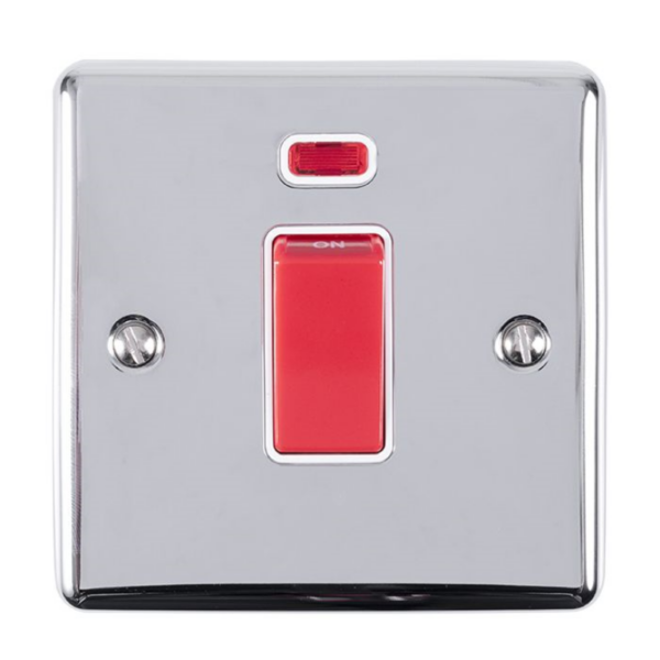 Eurolite Polished Chrome 1 Gang 45A DP Switch Neon White Insert