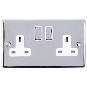Eurolite Polished Chrome 2 Gang Switched Socket White Insert
