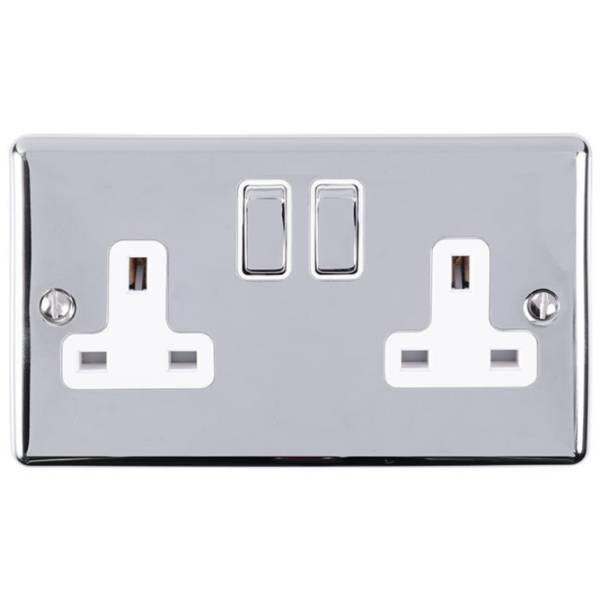 Eurolite Polished Chrome 2 Gang Switched Socket White Insert
