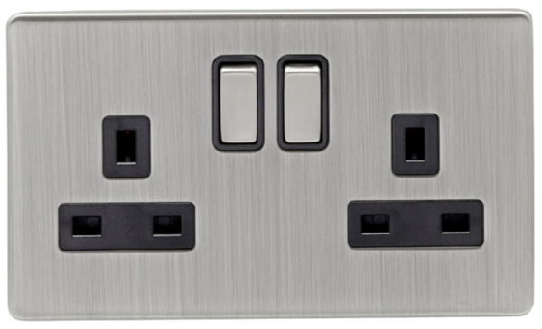 Eurolite Satin Nickel 2 Gang Switched Socket