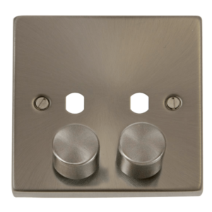 Click Deco Satin Chrome 2 Gang Dimmer Plate & Knobs