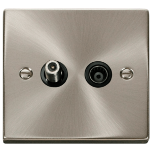 Click Deco Satin Chrome 2 Gang Coaxial & Satellite Socket