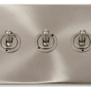 Click Deco Satin Chrome 3 Gang 2 Way 10Ax Toggle Switch