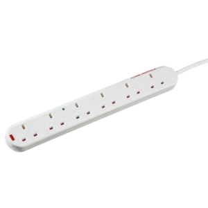 White 6 Gang Surge Protected 2M Extension Lead Neon