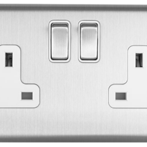 Eurolite Brushed Chrome 2 Gang Socket White Insert