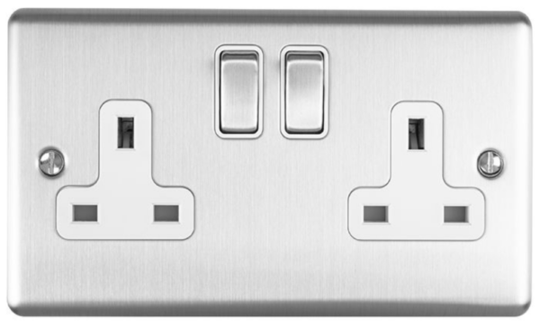Eurolite Brushed Chrome 2 Gang Socket White Insert