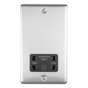 Eurolite Brushed Chrome Dual Voltage Shaver Socket Black Insert