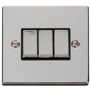 Click Deco Polished Chrome 3 Gang 2 Way Light Switch