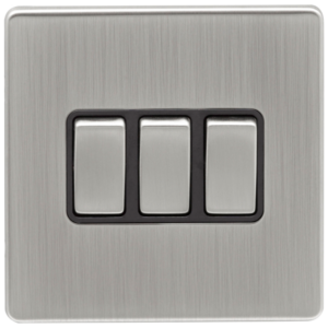 Eurolite Satin Nickel 3 Gang 2 Way Light Switch