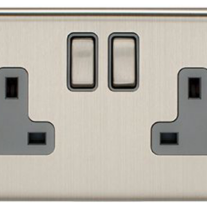Eurolite Brushed Chrome 2 Gang Socket Grey Insert