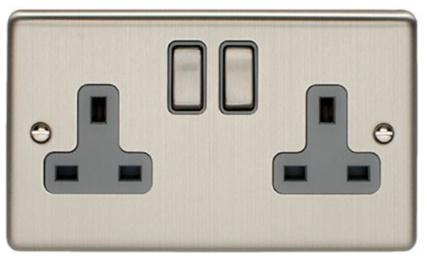 Eurolite Brushed Chrome 2 Gang Socket Grey Insert
