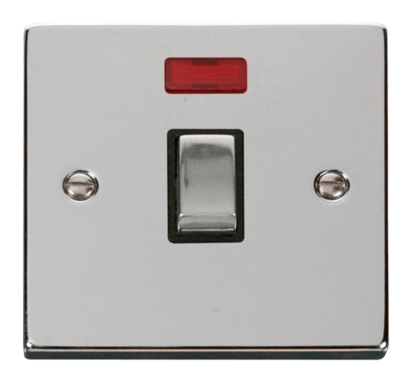 Click Deco Polished Chrome 1 Gang 20A DP Switch Neon
