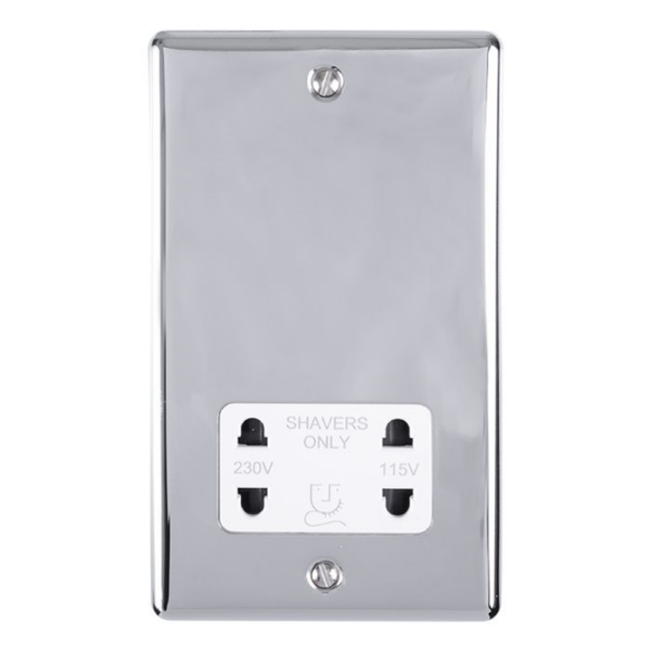 Eurolite Polished Chrome Dual Voltage Shaver Socket White Insert