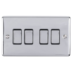 Eurolite Polished Chrome 4 Gang 2 Way Switch Black Insert