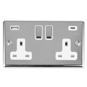 2 Gang DP Switched Socket with 3.1A USB (A & C Ports) and White Interior