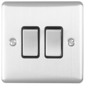 Eurolite Brushed Chrome 2 Gang 2 Way Switch Black Insert