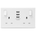 Socket, Switched 2 Gang SP c/w 3xUSB, Charger Square Edge