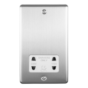 Eurolite Brushed Chrome Dual Voltage Shaver Socket White Insert