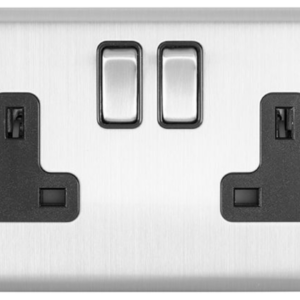 Eurolite Brushed Chrome 2 Gang Socket Black Insert