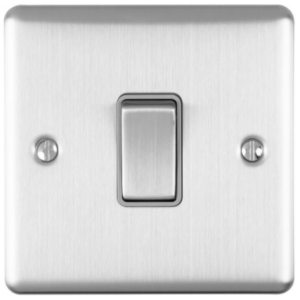Eurolite Brushed Chrome 1 Gang 2 Way Switch Grey Insert