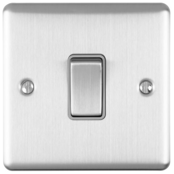 Eurolite Brushed Chrome 1 Gang 2 Way Switch Grey Insert