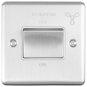 Eurolite Brushed Chrome 1 Gang TP Fan Isolator Switch White Insert