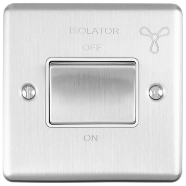 Eurolite Brushed Chrome 1 Gang TP Fan Isolator Switch White Insert