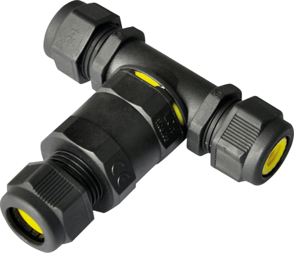 Black IP68 16A Inline T Connector