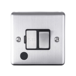 Eurolite Brushed Chrome Switched Fused Spur Flex Outlet Black Insert