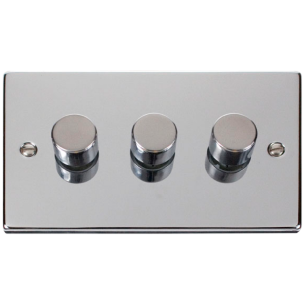 Click Deco Polished Chrome 3 Gang 2 Way 400w Dimmer
