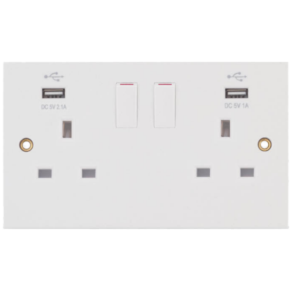 Selectric White 2 Gang 13A USB Switched Socket