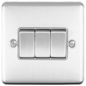 Eurolite Brushed Chrome 3 Gang 2 Way Switch Grey Insert